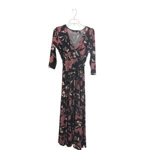 Du Jour Black, Tan & Red Faux Wrap Maxi Dress | Size Small